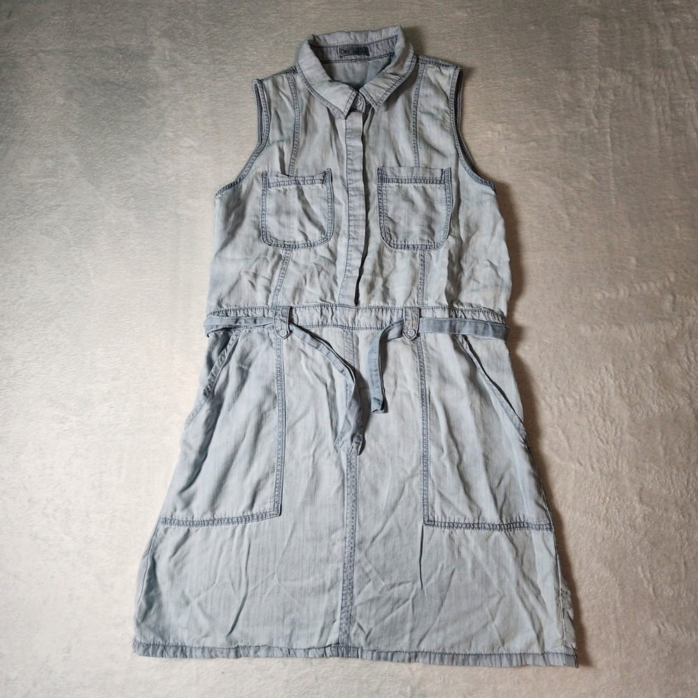 Dex‎ Denim Shirt Dress Womens Large Light Blue Sleeveless Belted Casual Tencil - Picture 8 of 13